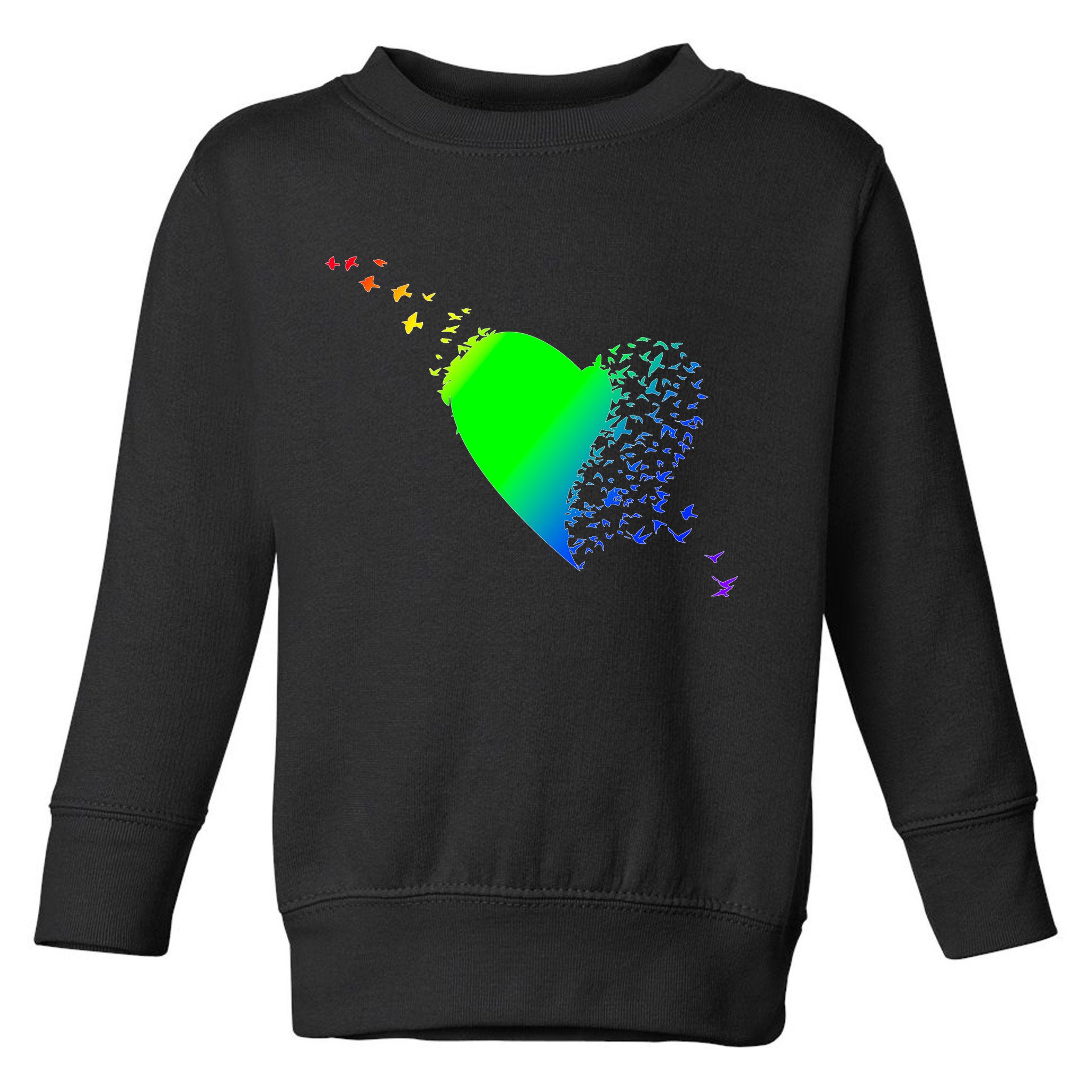 Colorful Bird Flocking Heart Rainbow Toddler Sweatshirt