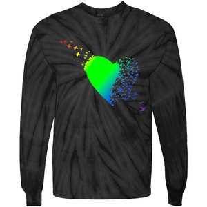 Colorful Bird Flocking Heart Rainbow Tie-Dye Long Sleeve Shirt