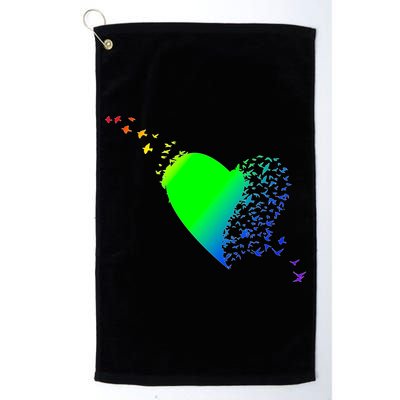 Colorful Bird Flocking Heart Rainbow Golf Towel