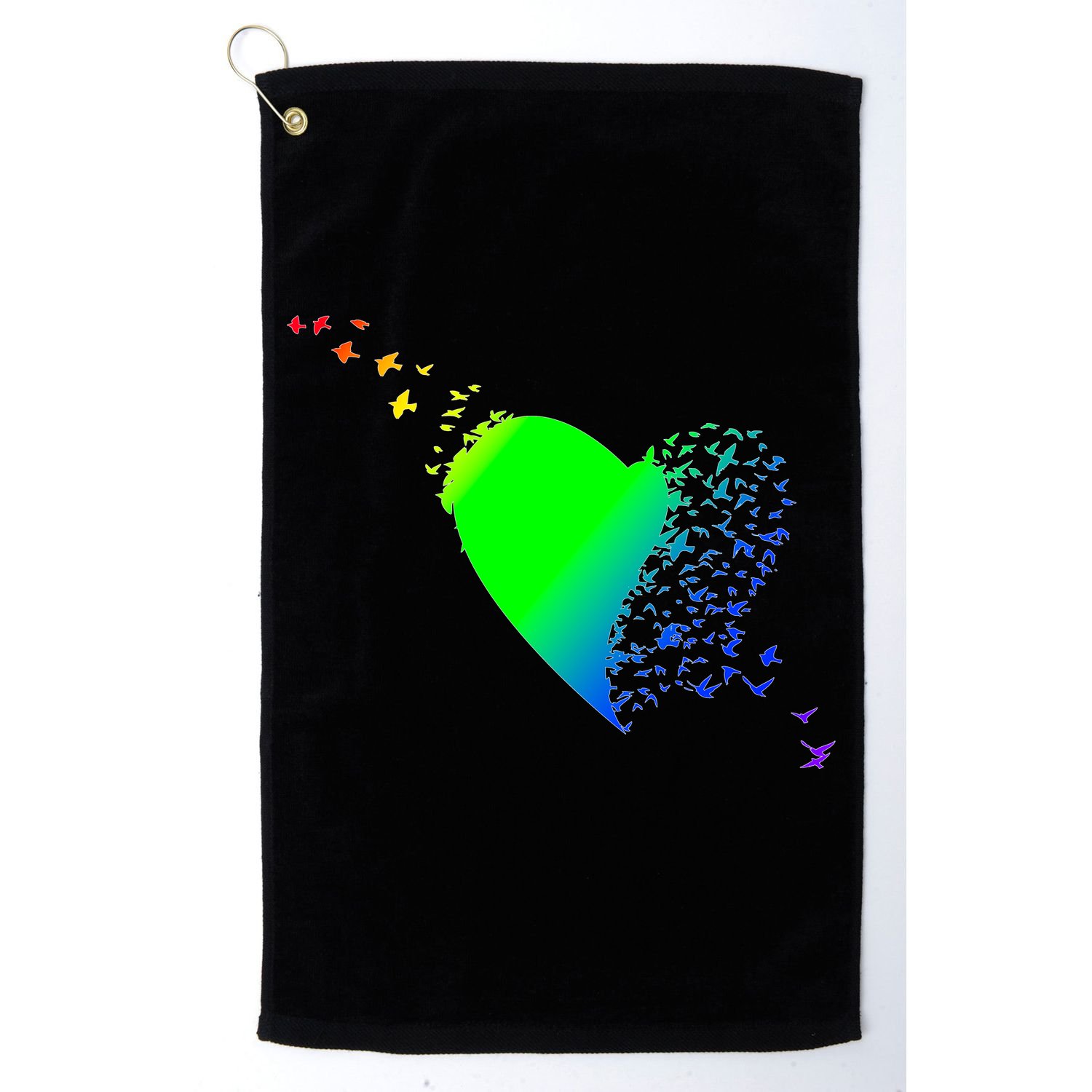 Colorful Bird Flocking Heart Rainbow Golf Towel