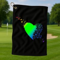 Colorful Bird Flocking Heart Rainbow Golf Towel