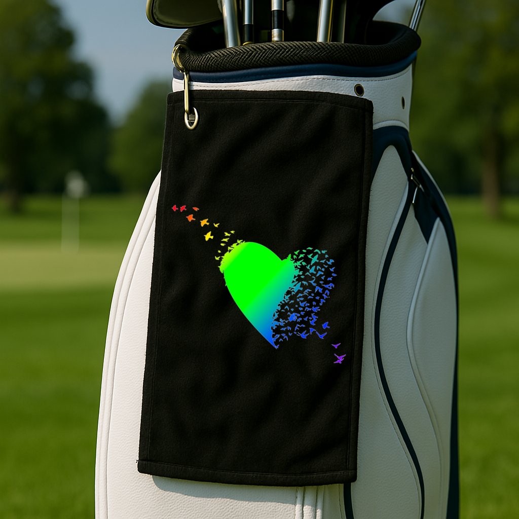 Colorful Bird Flocking Heart Rainbow Golf Towel