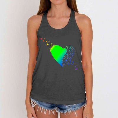 Colorful Bird Flocking Heart Rainbow Women's Knotted Racerback Tank