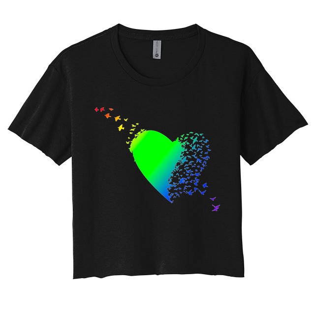 Colorful Bird Flocking Heart Rainbow Crop Top