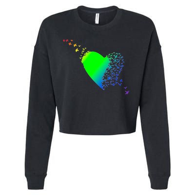 Colorful Bird Flocking Heart Rainbow Cropped Pullover Crew