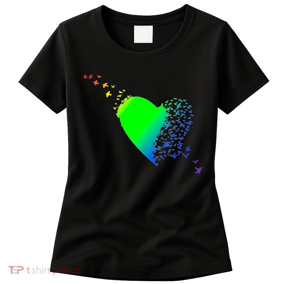 Colorful Bird Flocking Heart Rainbow Women's T-Shirt