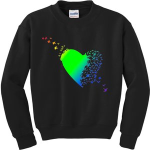 Colorful Bird Flocking Heart Rainbow Kids Sweatshirt