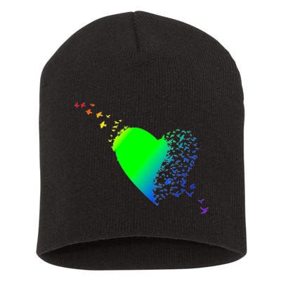 Colorful Bird Flocking Heart Rainbow Short Acrylic Beanie