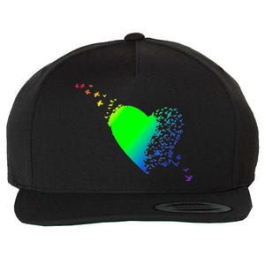 Colorful Bird Flocking Heart Rainbow Wool Snapback Cap