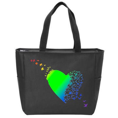 Colorful Bird Flocking Heart Rainbow Zip Tote Bag