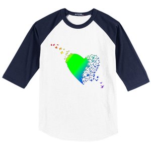 Colorful Bird Flocking Heart Rainbow Baseball Sleeve Shirt