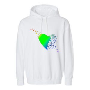 Colorful Bird Flocking Heart Rainbow Garment-Dyed Fleece Hoodie