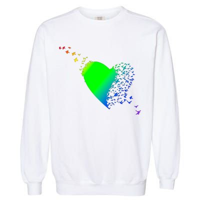 Colorful Bird Flocking Heart Rainbow Garment-Dyed Sweatshirt