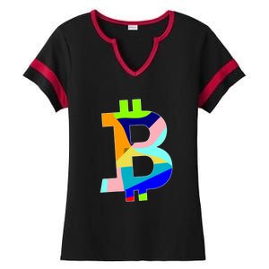 Colorful Bitcoin BTC Logo Crypto Currency Ladies Halftime Notch Neck Tee