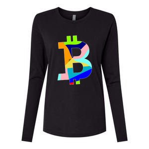 Colorful Bitcoin BTC Logo Crypto Currency Womens Cotton Relaxed Long Sleeve T-Shirt