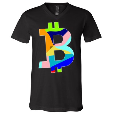 Colorful Bitcoin BTC Logo Crypto Currency V-Neck T-Shirt