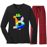 Colorful Bitcoin BTC Logo Crypto Currency Women's Long Sleeve Flannel Pajama Set 