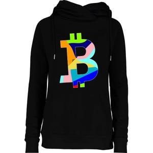 Colorful Bitcoin BTC Logo Crypto Currency Womens Funnel Neck Pullover Hood