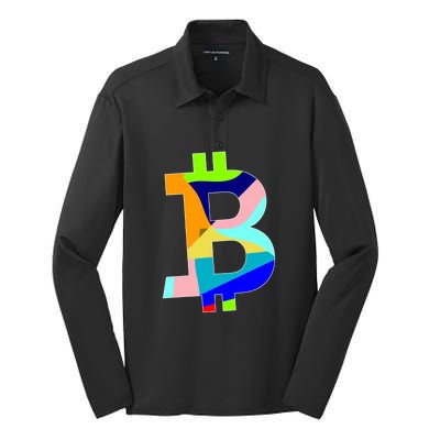 Colorful Bitcoin BTC Logo Crypto Currency Silk Touch Performance Long Sleeve Polo