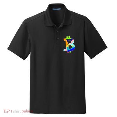 Colorful Bitcoin BTC Logo Crypto Currency Dry Zone Grid Polo