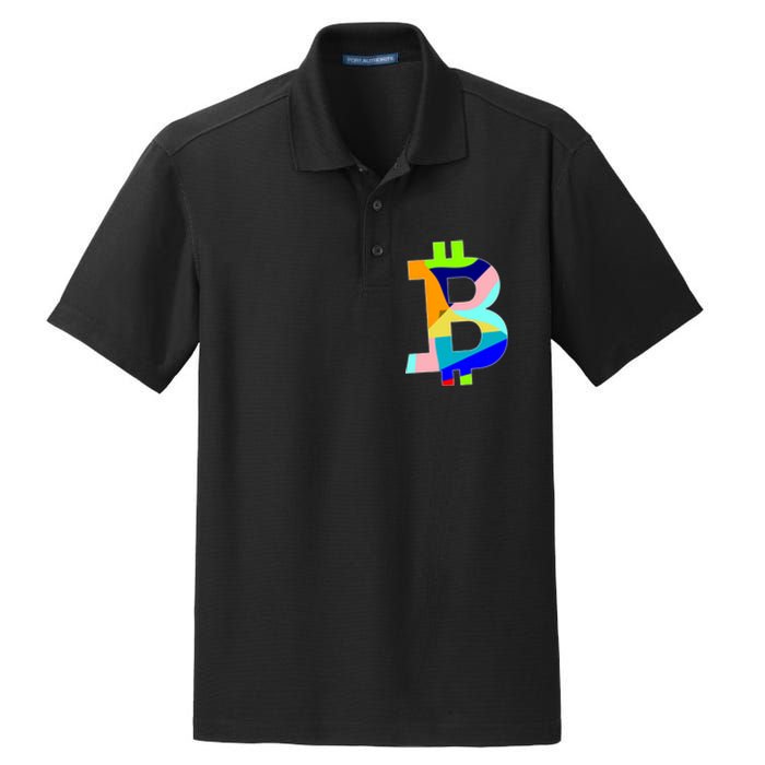 Colorful Bitcoin BTC Logo Crypto Currency Dry Zone Grid Polo