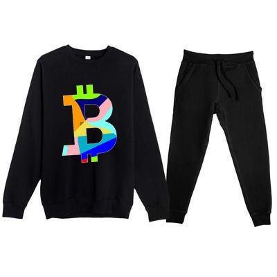 Colorful Bitcoin BTC Logo Crypto Currency Premium Crewneck Sweatsuit Set