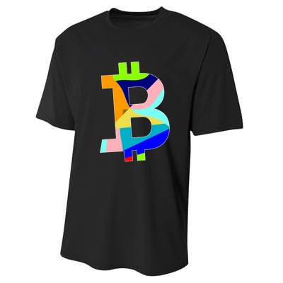 Colorful Bitcoin BTC Logo Crypto Currency Performance Sprint T-Shirt