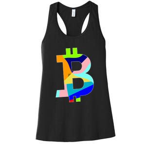 Colorful Bitcoin BTC Logo Crypto Currency Women's Racerback Tank