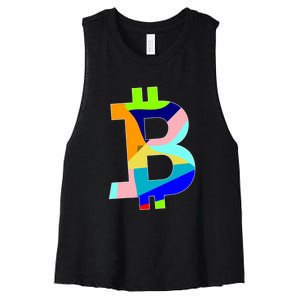 Colorful Bitcoin BTC Logo Crypto Currency Women's Racerback Cropped Tank