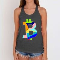 Colorful Bitcoin BTC Logo Crypto Currency Women's Knotted Racerback Tank