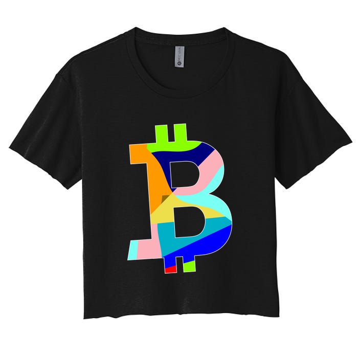 Colorful Bitcoin BTC Logo Crypto Currency Women's Crop Top Tee