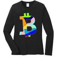 Colorful Bitcoin BTC Logo Crypto Currency Ladies Long Sleeve Shirt