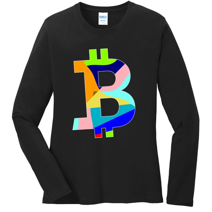 Colorful Bitcoin BTC Logo Crypto Currency Ladies Long Sleeve Shirt