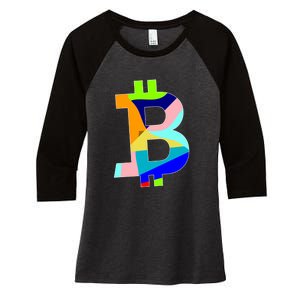 Colorful Bitcoin BTC Logo Crypto Currency Women's Tri-Blend 3/4-Sleeve Raglan Shirt