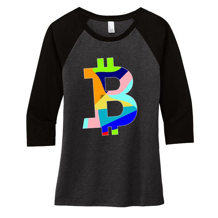 Colorful Bitcoin BTC Logo Crypto Currency Women's Tri-Blend 3/4-Sleeve Raglan Shirt