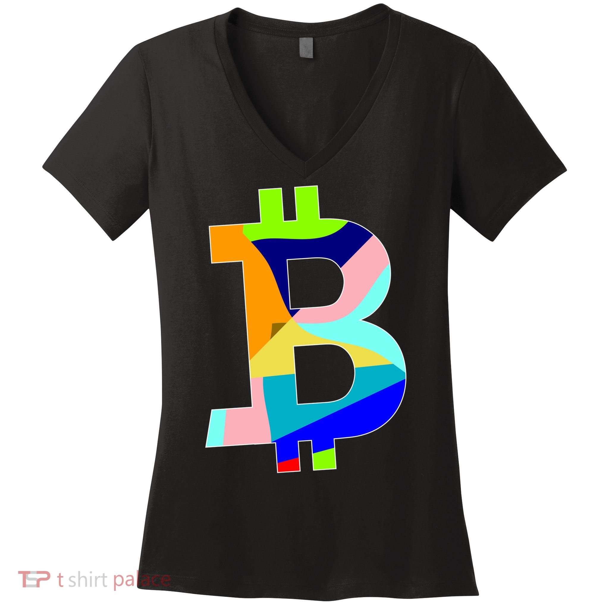 Colorful Bitcoin BTC Logo Crypto Currency Women's V-Neck T-Shirt