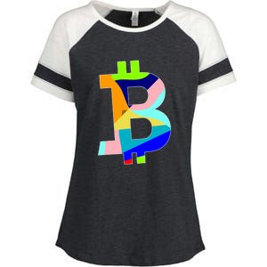 Colorful Bitcoin BTC Logo Crypto Currency Enza Ladies Jersey Colorblock Tee