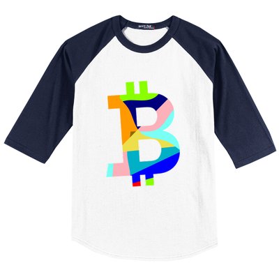 Colorful Bitcoin BTC Logo Crypto Currency Baseball Sleeve Shirt