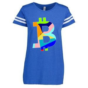 Colorful Bitcoin BTC Logo Crypto Currency Enza Ladies Jersey Football T-Shirt