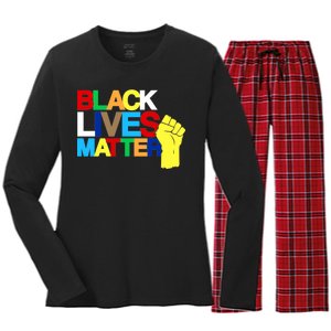 Colorful Black Lives Matter Fist African Style Women's Long Sleeve Flannel Pajama Set 