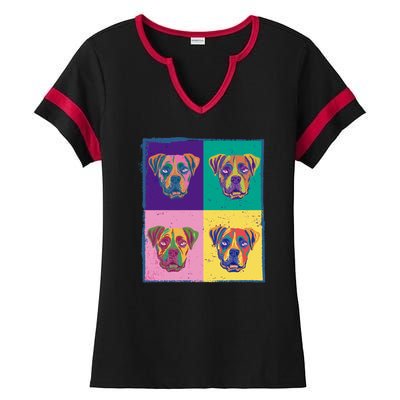 Colorful Boxer Dogs Ladies Halftime Notch Neck Tee