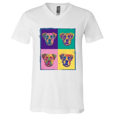 Colorful Boxer Dogs V-Neck T-Shirt