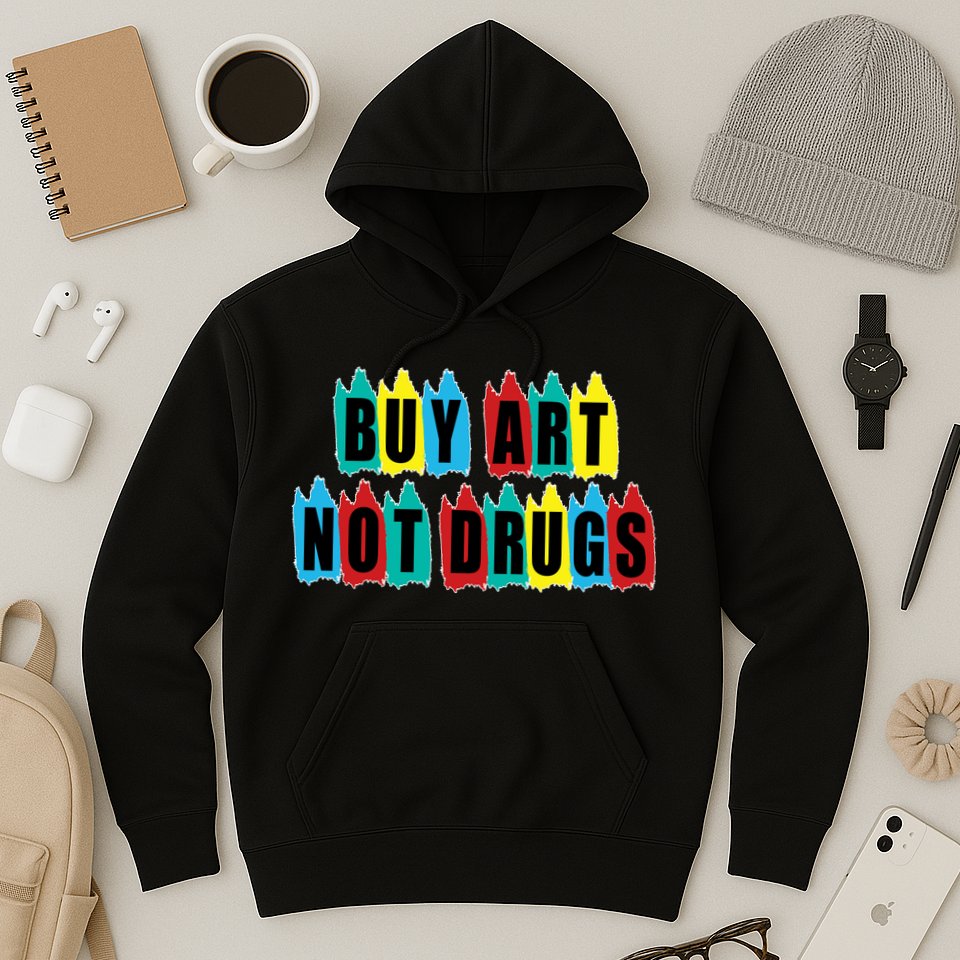 Colorful Buy Art Not Drugs Logo Hoodie