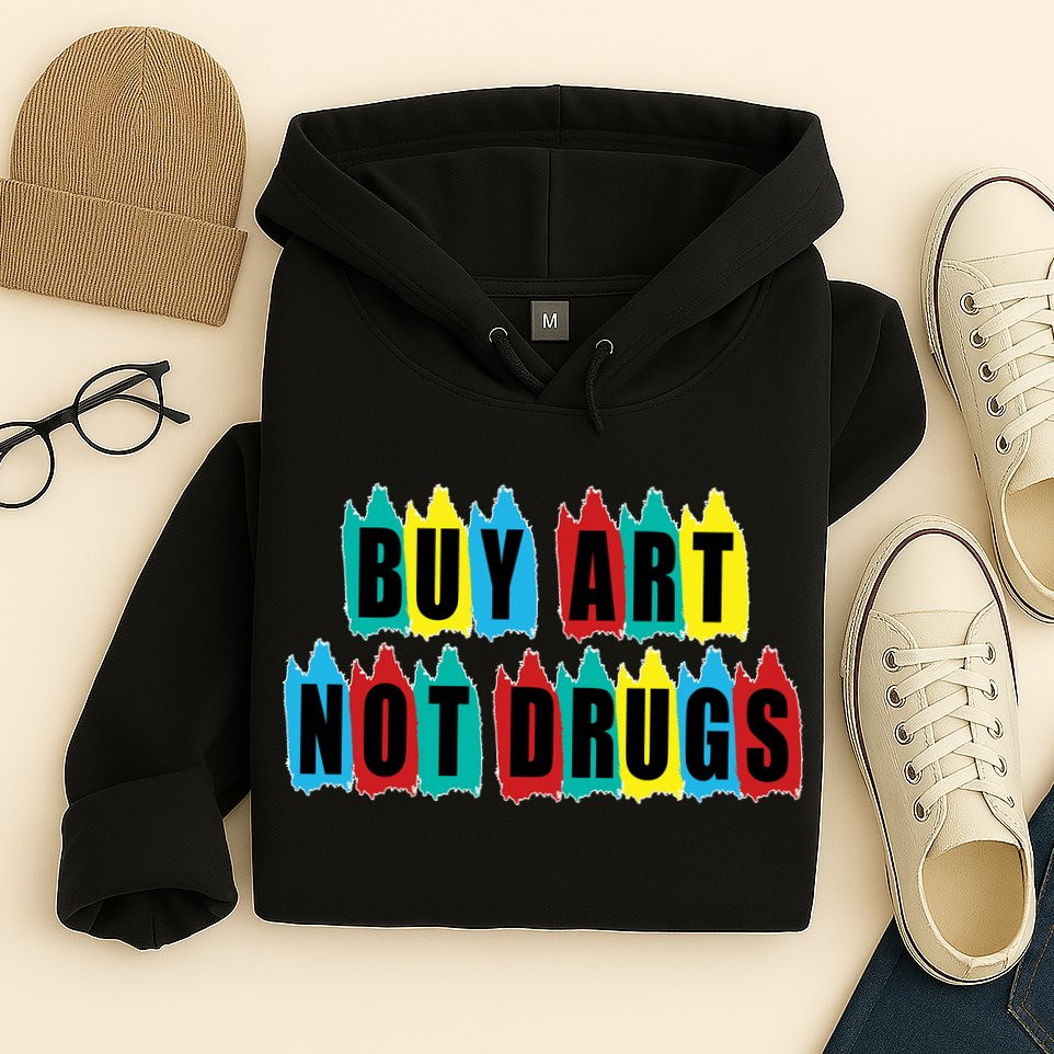 Colorful Buy Art Not Drugs Logo Hoodie