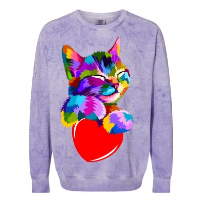 Colorful Cat Full Of Love Kitten Lovers  Colorblast Crewneck Sweatshirt