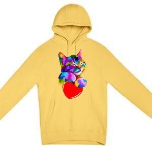 Colorful Cat Full Of Love Kitten Lovers  Premium Pullover Hoodie