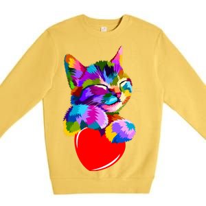 Colorful Cat Full Of Love Kitten Lovers  Premium Crewneck Sweatshirt