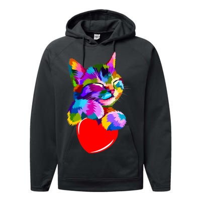 Colorful Cat Full Of Love Kitten Lovers  Performance Fleece Hoodie