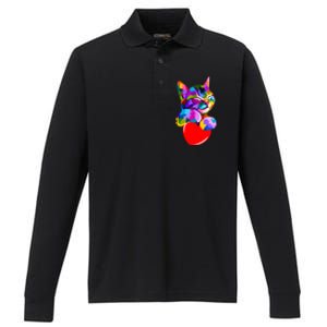 Colorful Cat Full Of Love Kitten Lovers  Performance Long Sleeve Polo