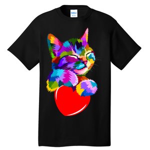 Colorful Cat Full Of Love Kitten Lovers  Tall T-Shirt